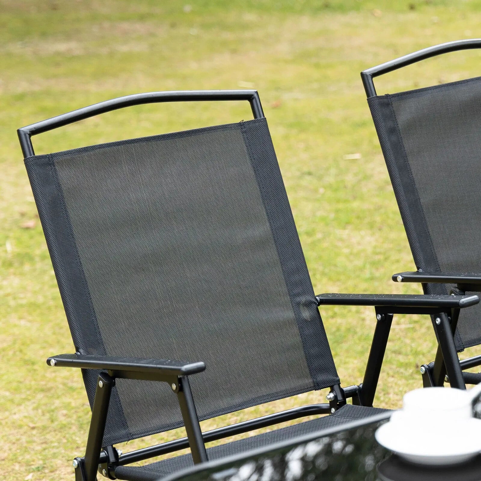 8 Pcs Metal Garden Furniture Set with Parasol Folding Chairs and 6 Seater Table