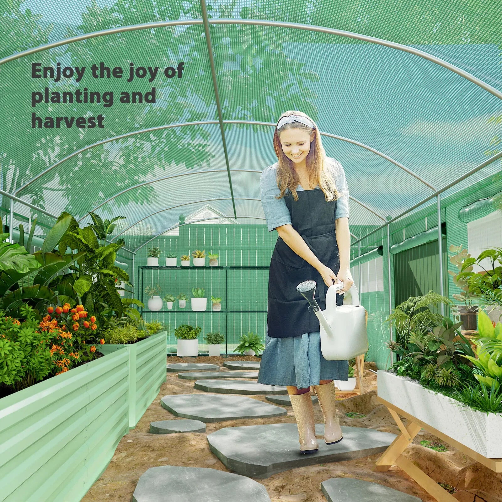 6 x 3 x 2 m Polytunnel Greenhouse with 3 Doors Mesh Window Walk In Garden Tunnel