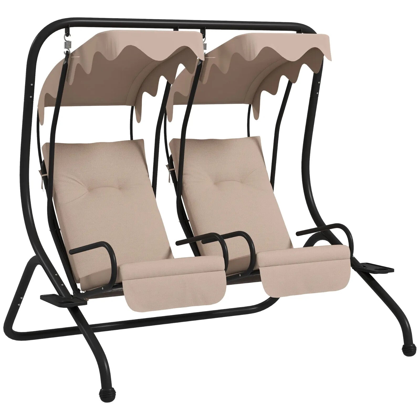 Hammock Swing Bench 2-Seater Weather-Resistant with Adjustable Canopy Beige