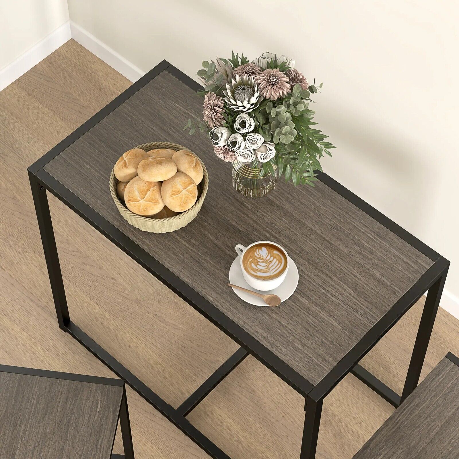 Small Dining Table 2 Chairs Set Space Saving Kitchen Breakfast Table Metal Legs