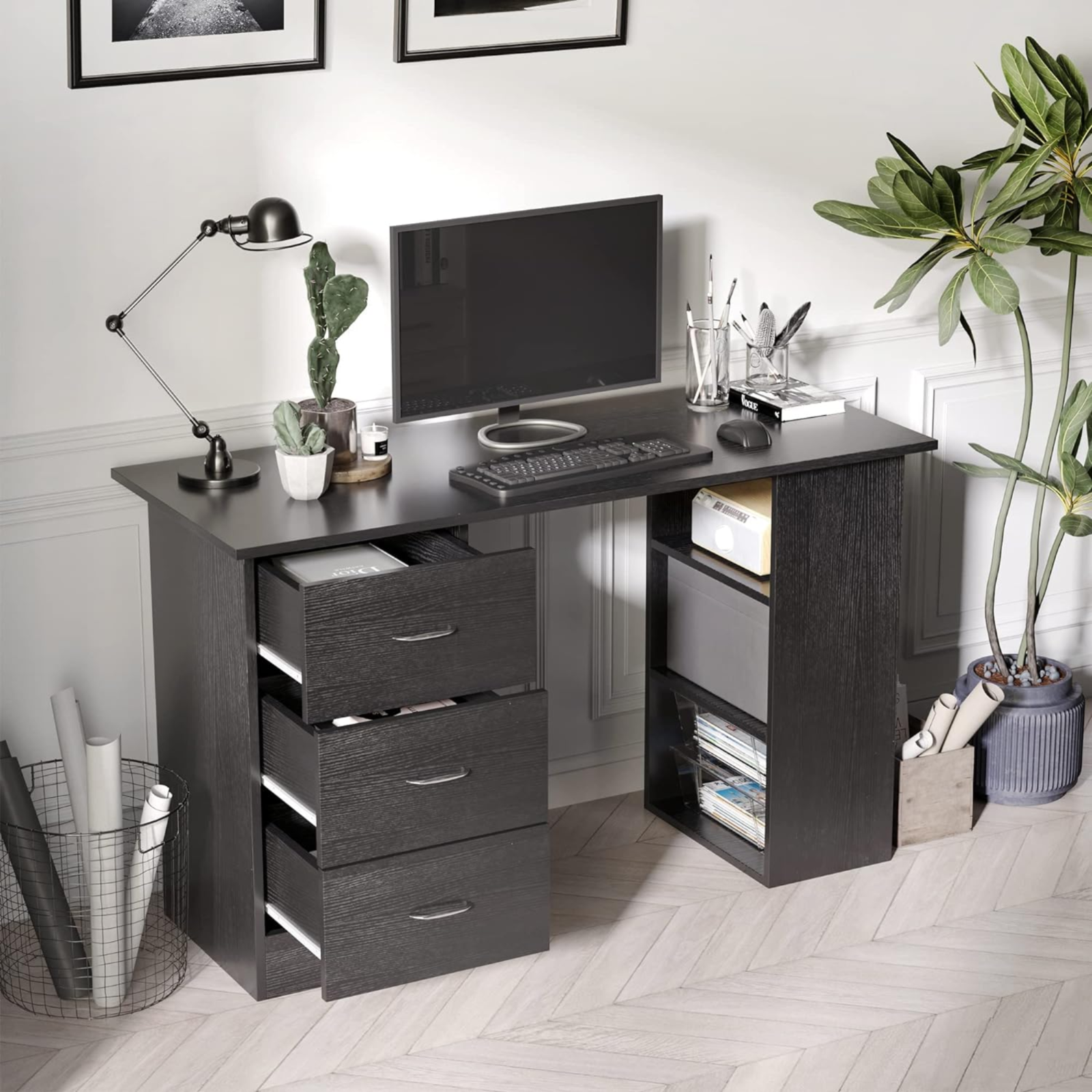 Computer Desk with Drawers Shelves PC Desk Organiser Workstation Writing Table