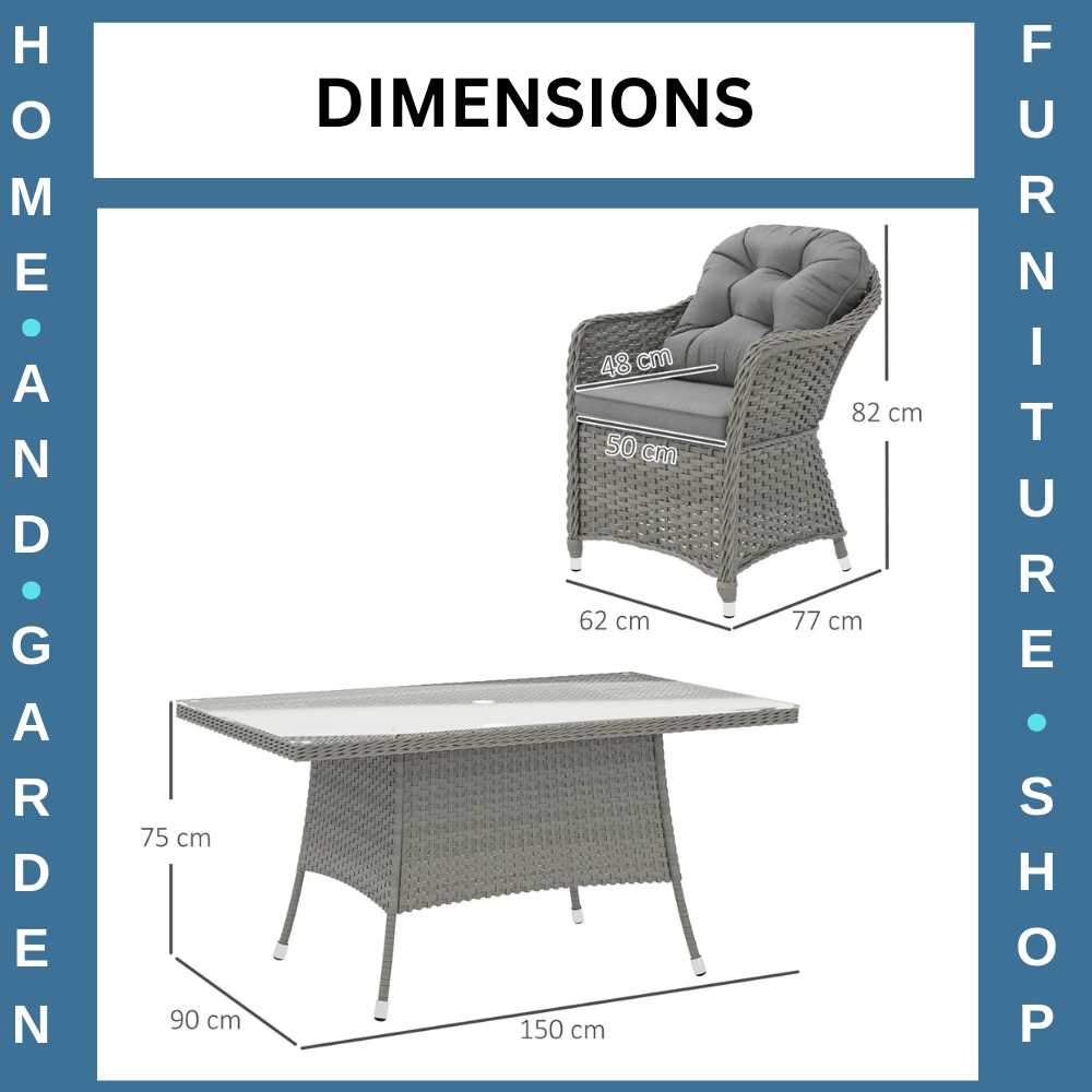 6 Seater Rattan Dining Set Outdoor Garden Furniture with Table and Back Cushions