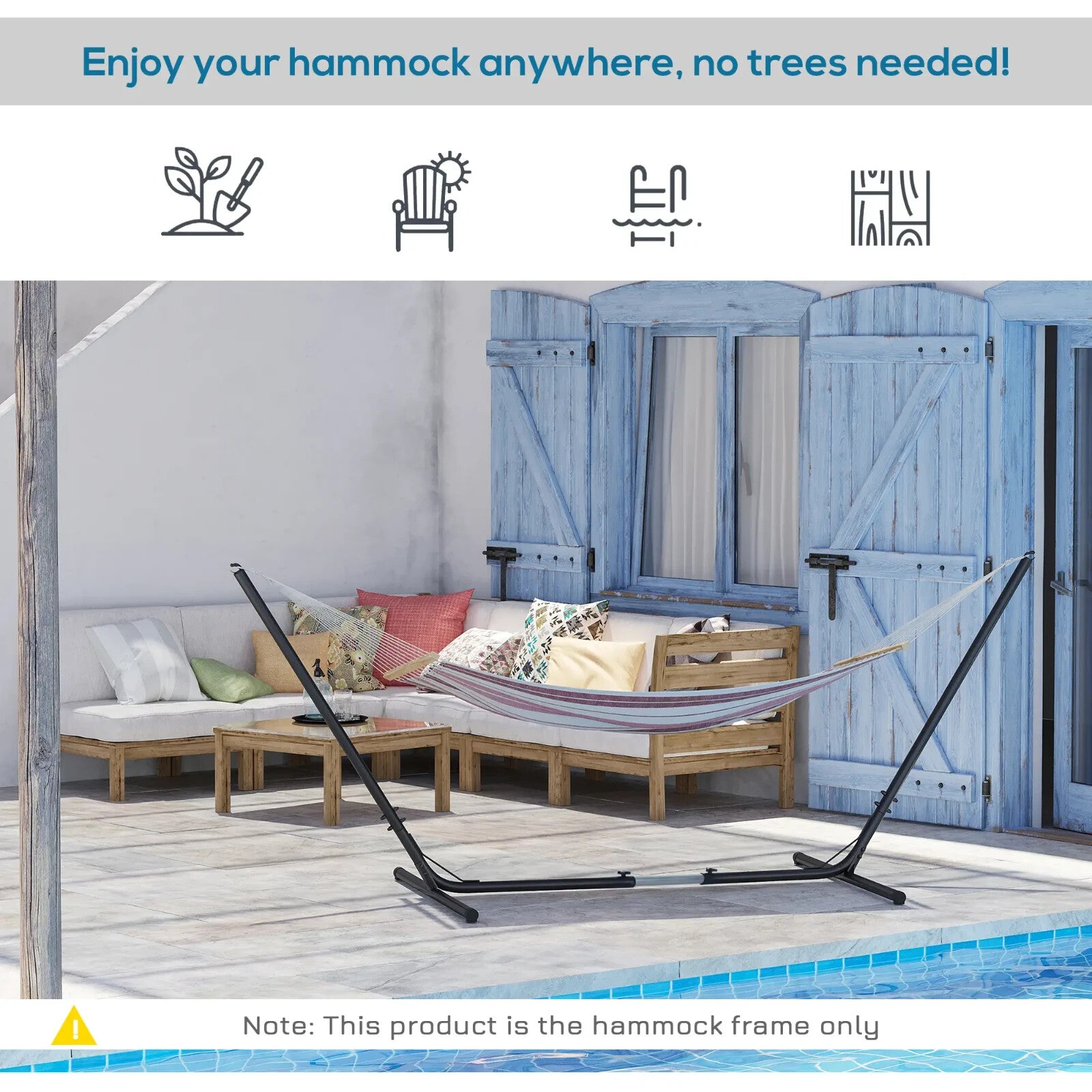 Hammock Stand Powder-Coated Extra Long Adjustable Metal Frame Heavy-Duty Black
