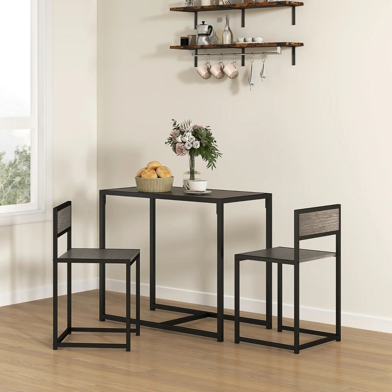 Small Dining Table 2 Chairs Set Space Saving Kitchen Breakfast Table Metal Legs