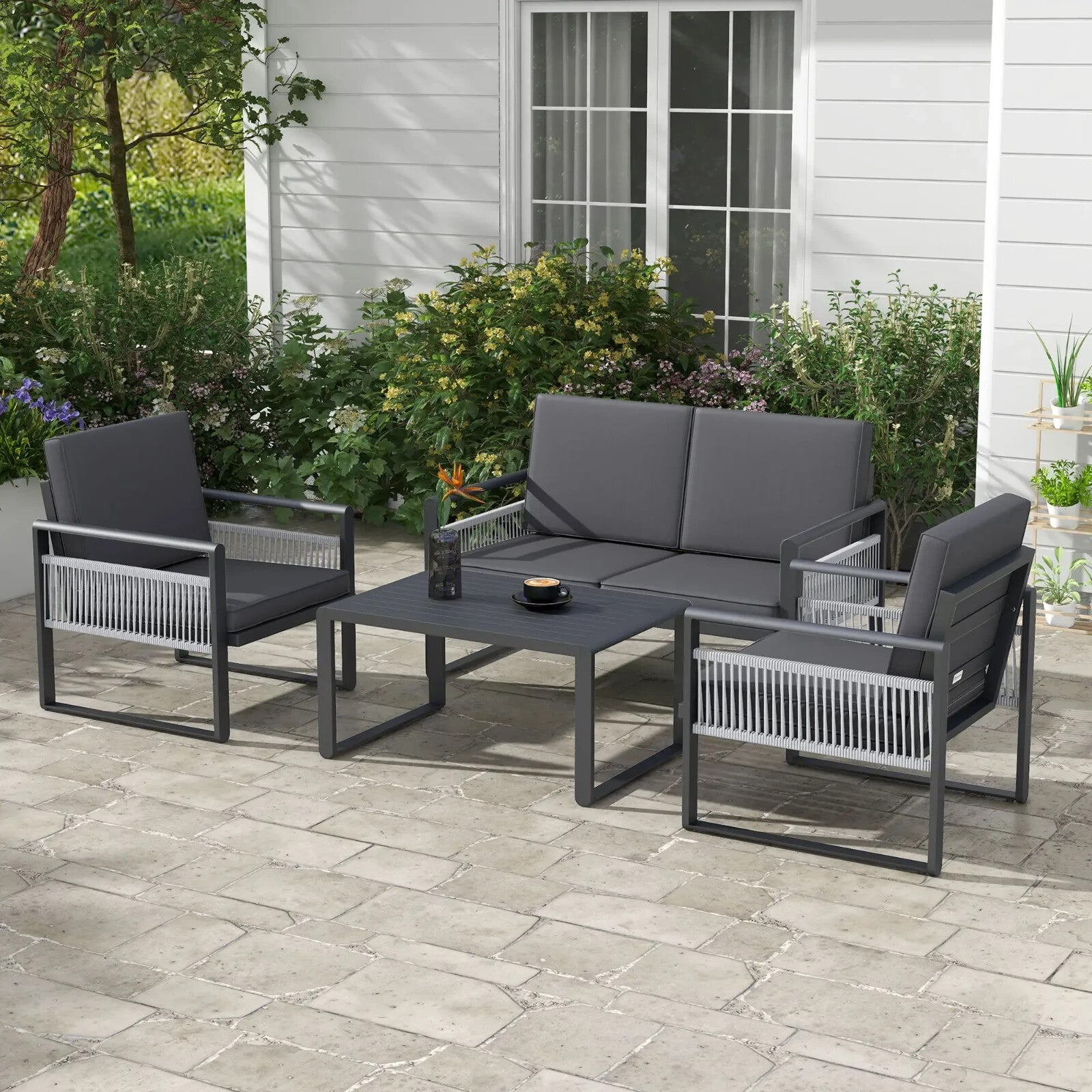 4 Piece Aluminium Garden Dining Set Outdoor Patio Furniture w/ Cushions Included