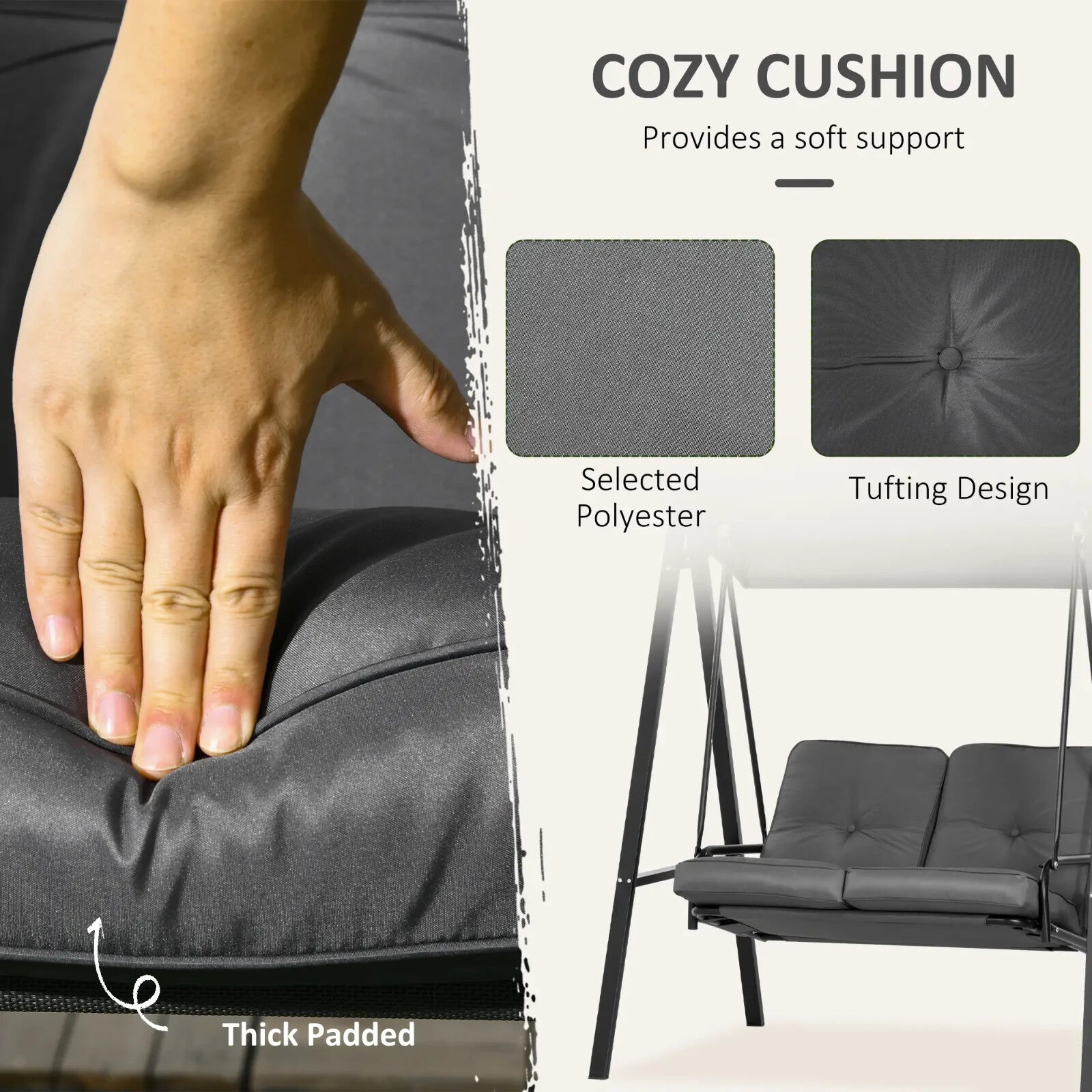 Grey 2 Seater Garden Outdoor Swing Chair Hammock Adjustable Canopy Patio Bench