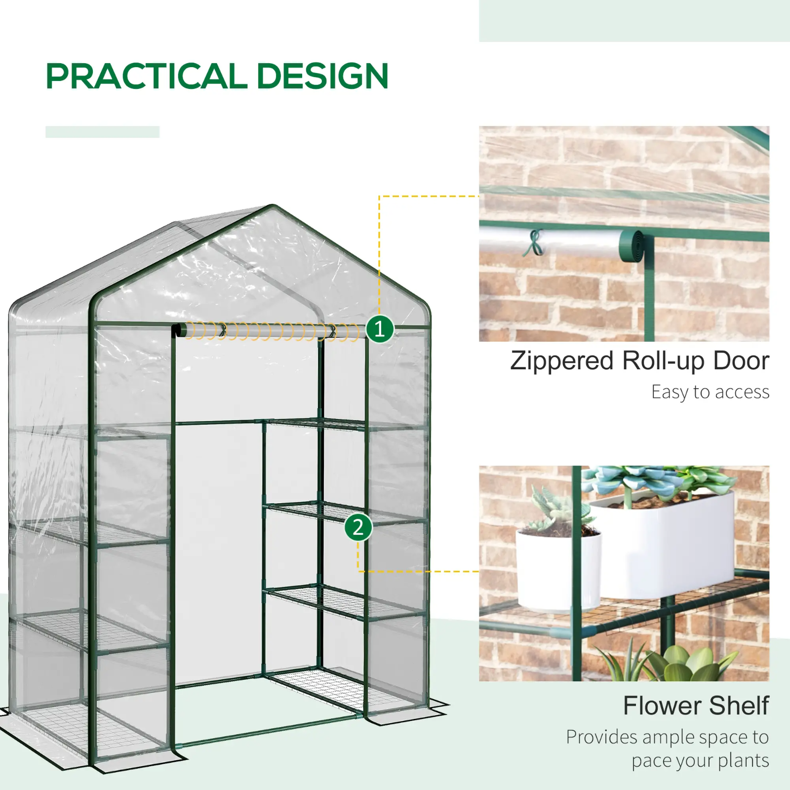 Walk In Greenhouse Garden Clear PVC Cover Plant Grow House Metal Frame Shelves