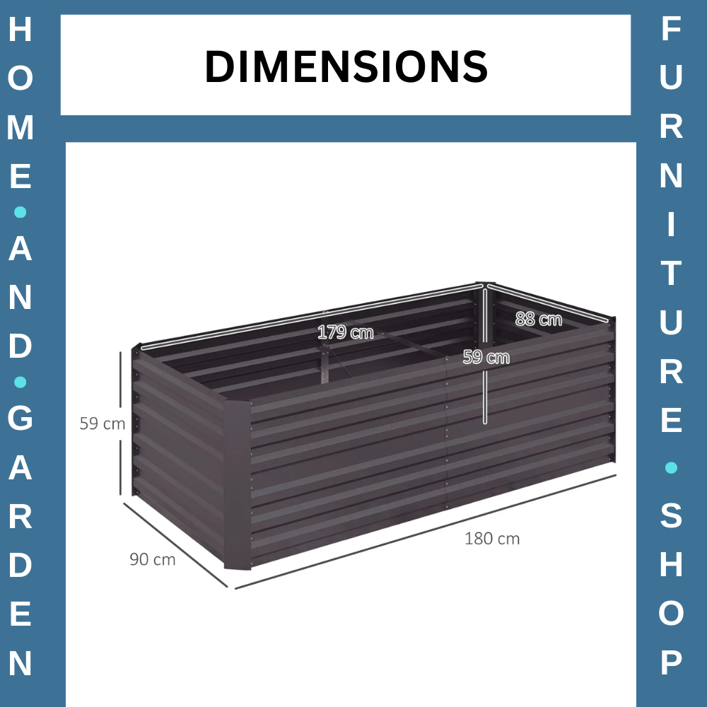 Galvanised Steel Raised Garden Beds Outdoor Planter Grey with Rods 180x90x59cm