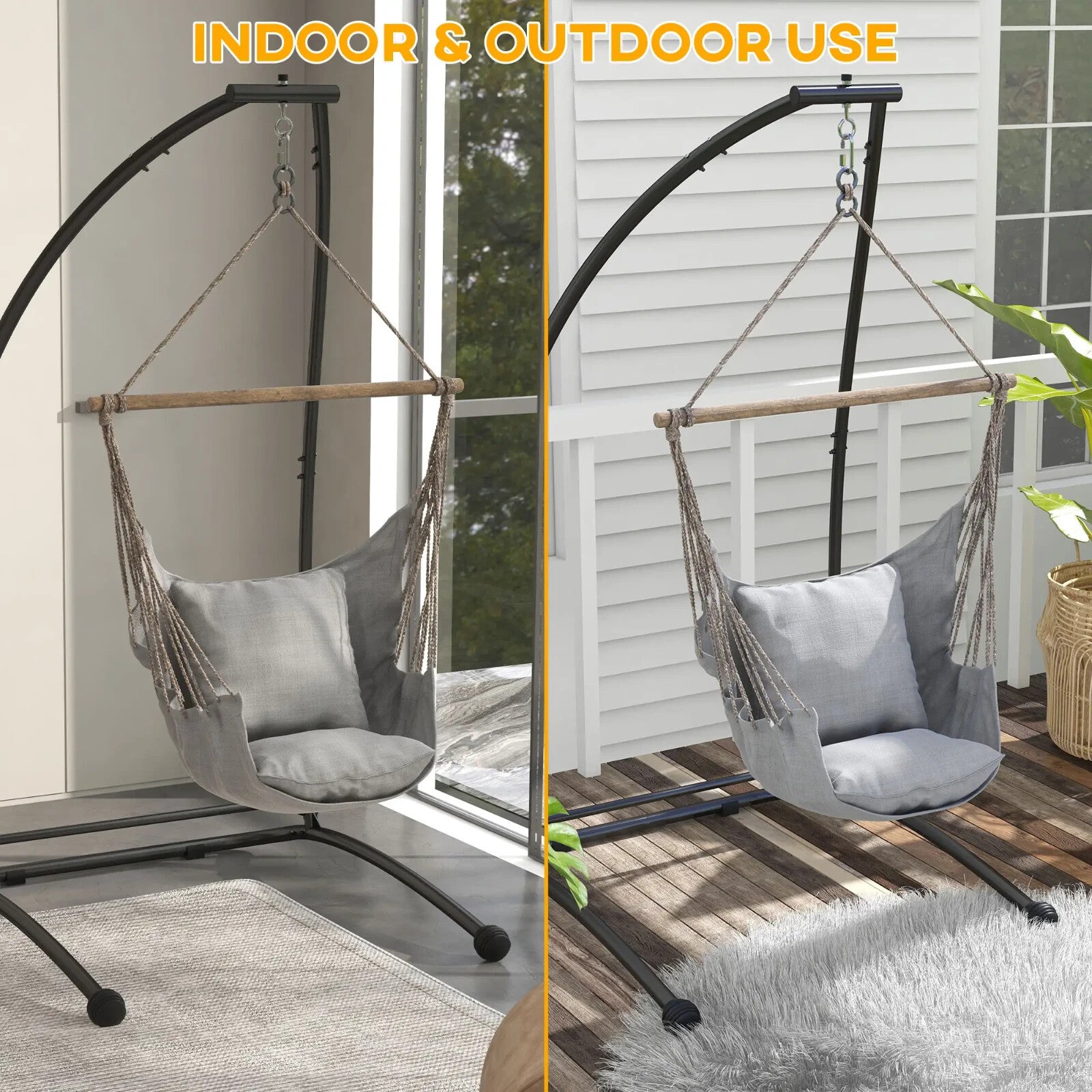 Hammock Chair Stand Hanging Egg Powder Coated Steel Frame 'C' Shape Black