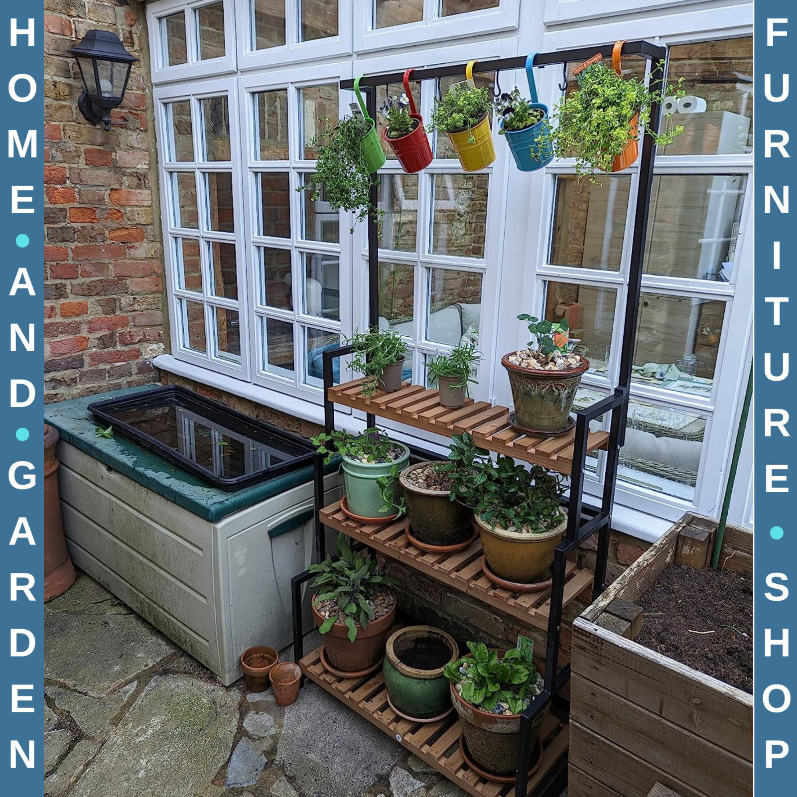 3 Tier Plant Stand w/ Hooks Indoor Outdoor Flower Rack Balcony Garden Shelf Unit