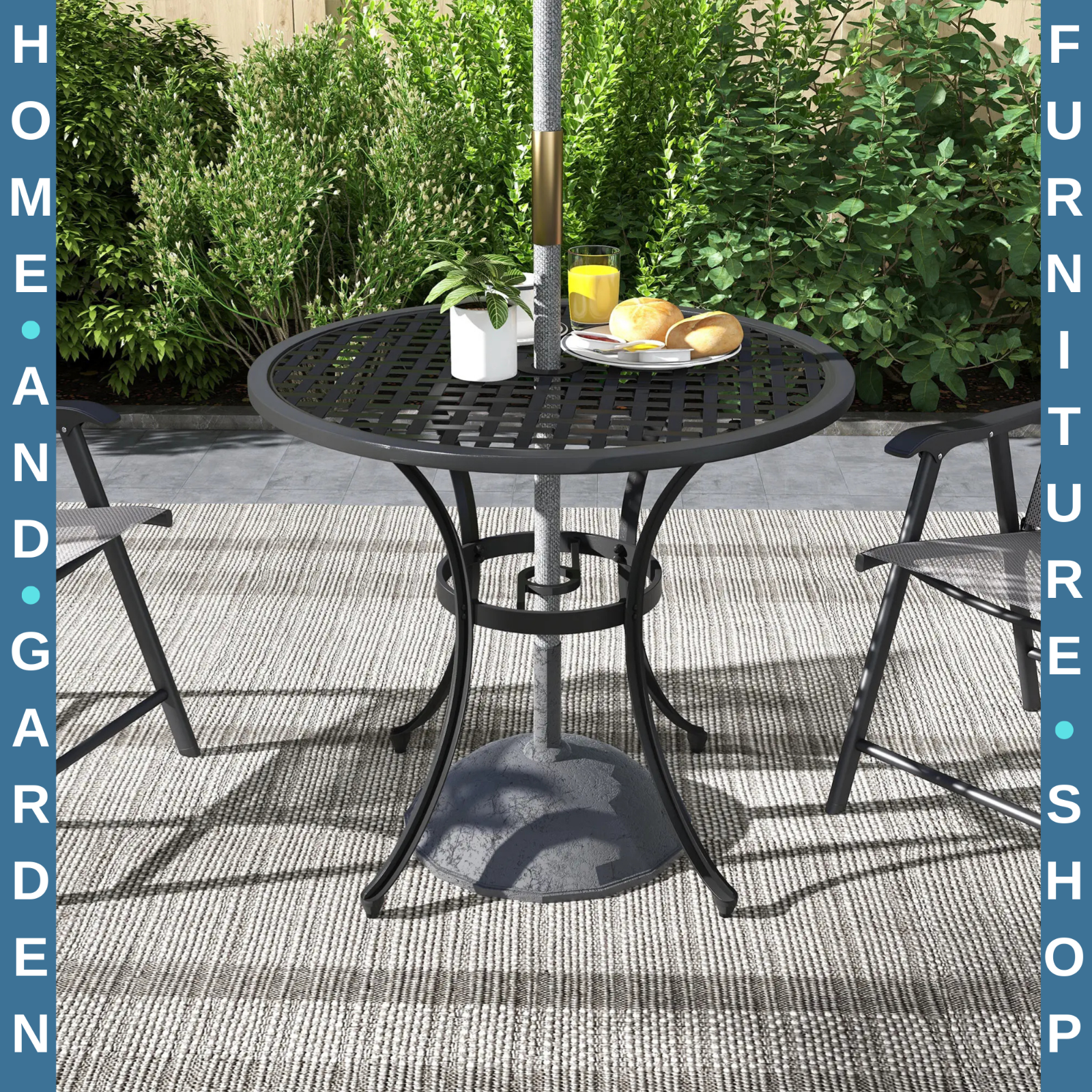 85cm Cast Aluminium Round Bistro Table w/ Umbrella Hole Garden Patio Outdoor Use