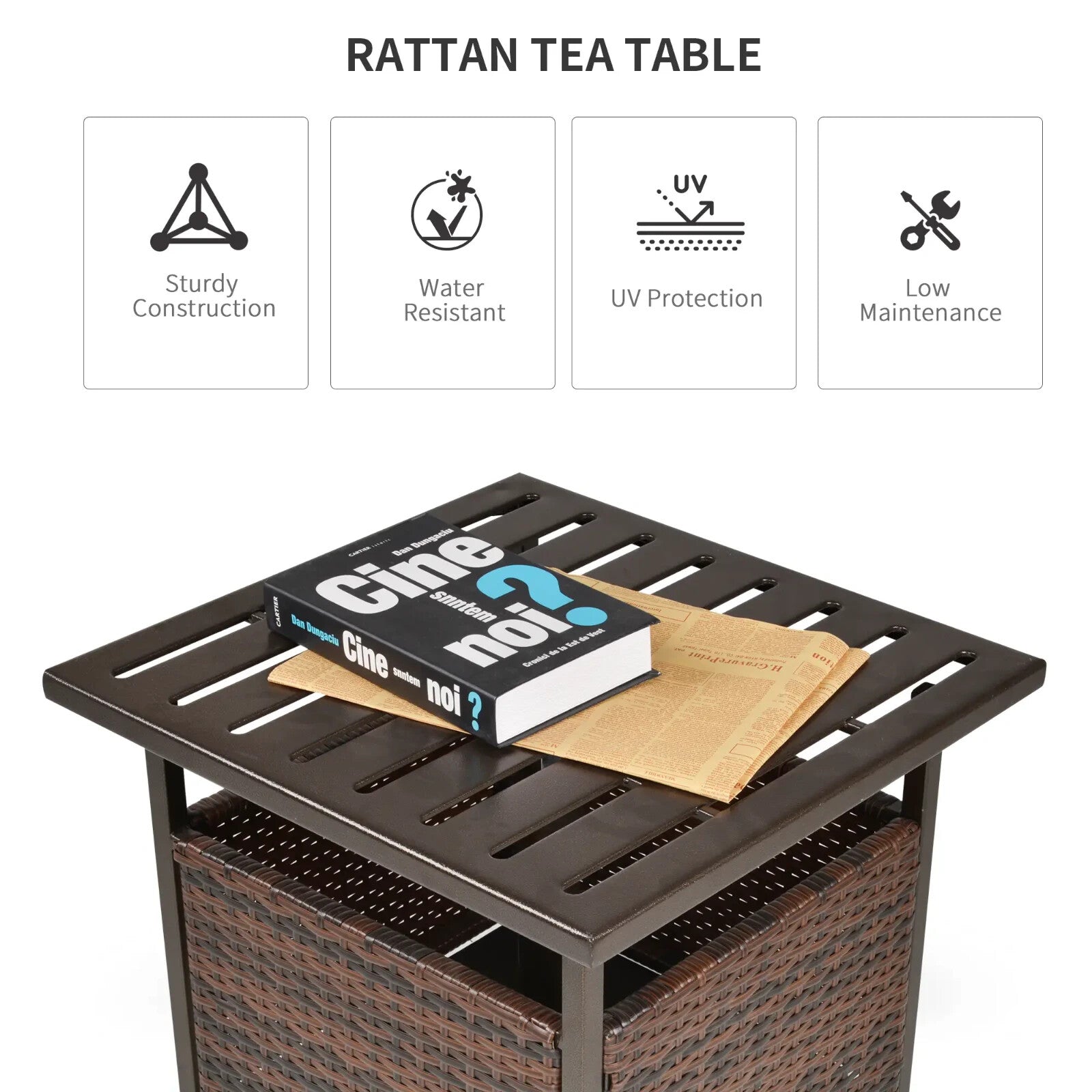 Rattan Wicker Outdoor Coffee Table with Umbrella Hole for Garden or Backyard Use