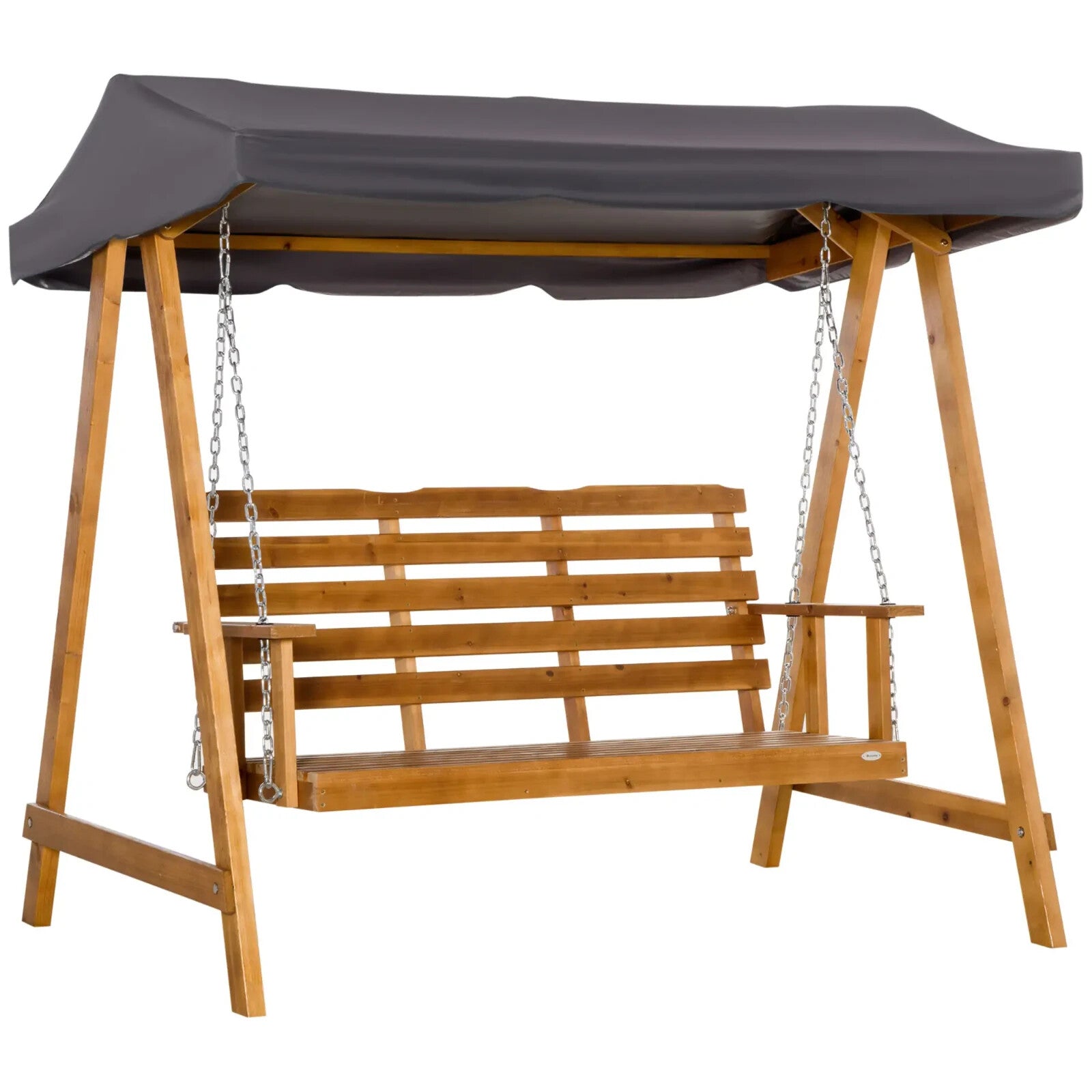 Hammock Swing Bench 3-Seater with Slatted Backrest & Adjustable Canopy Brown