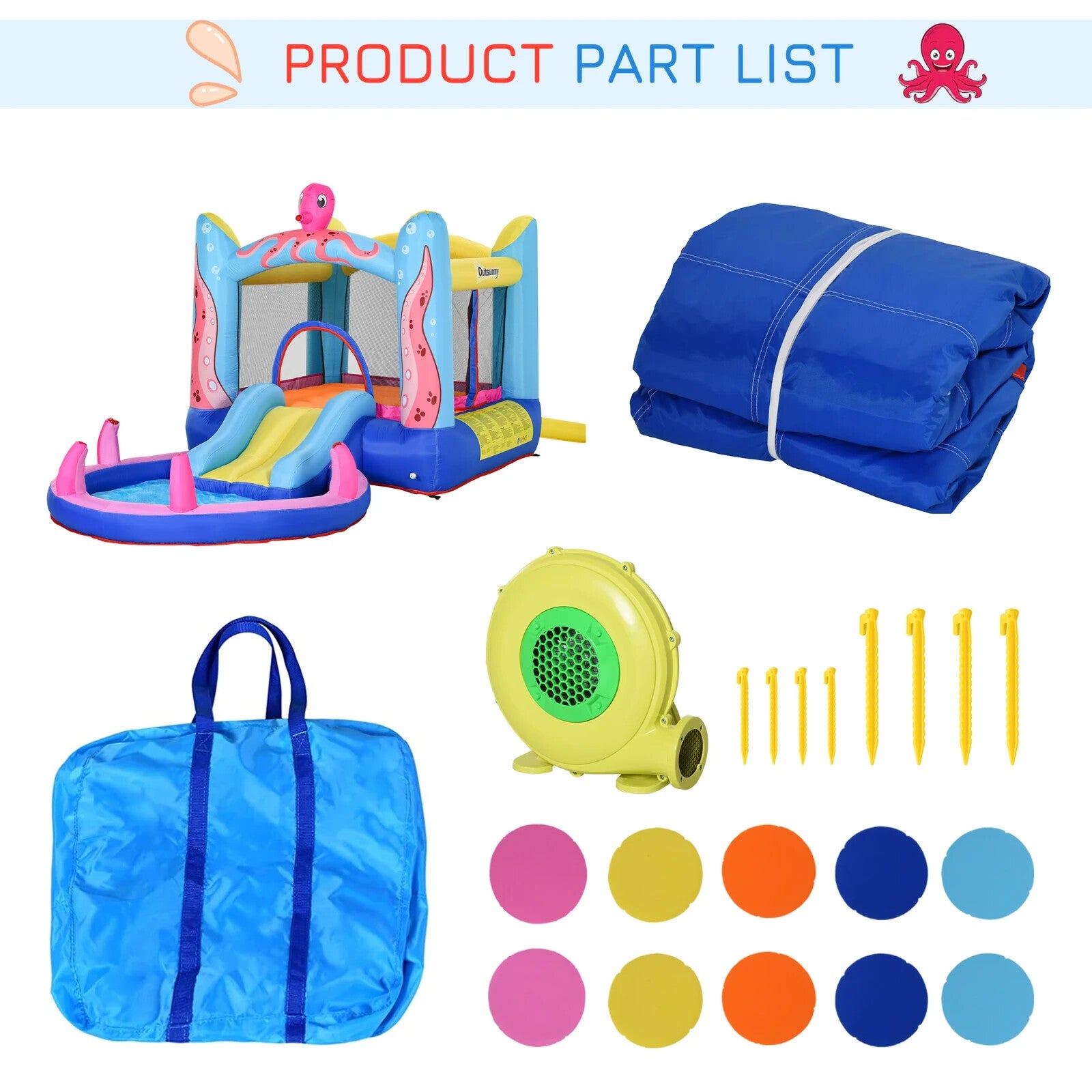 Inflatable Octopus Bounce Castle with Trampoline Slide and Pool 3.8 x 2 x 1.8m