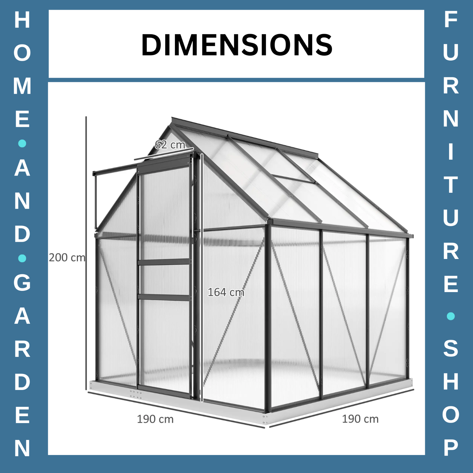 Walk-In Greenhouse Polycarbonate For Garden with Sliding Door & 3 Vents Grey