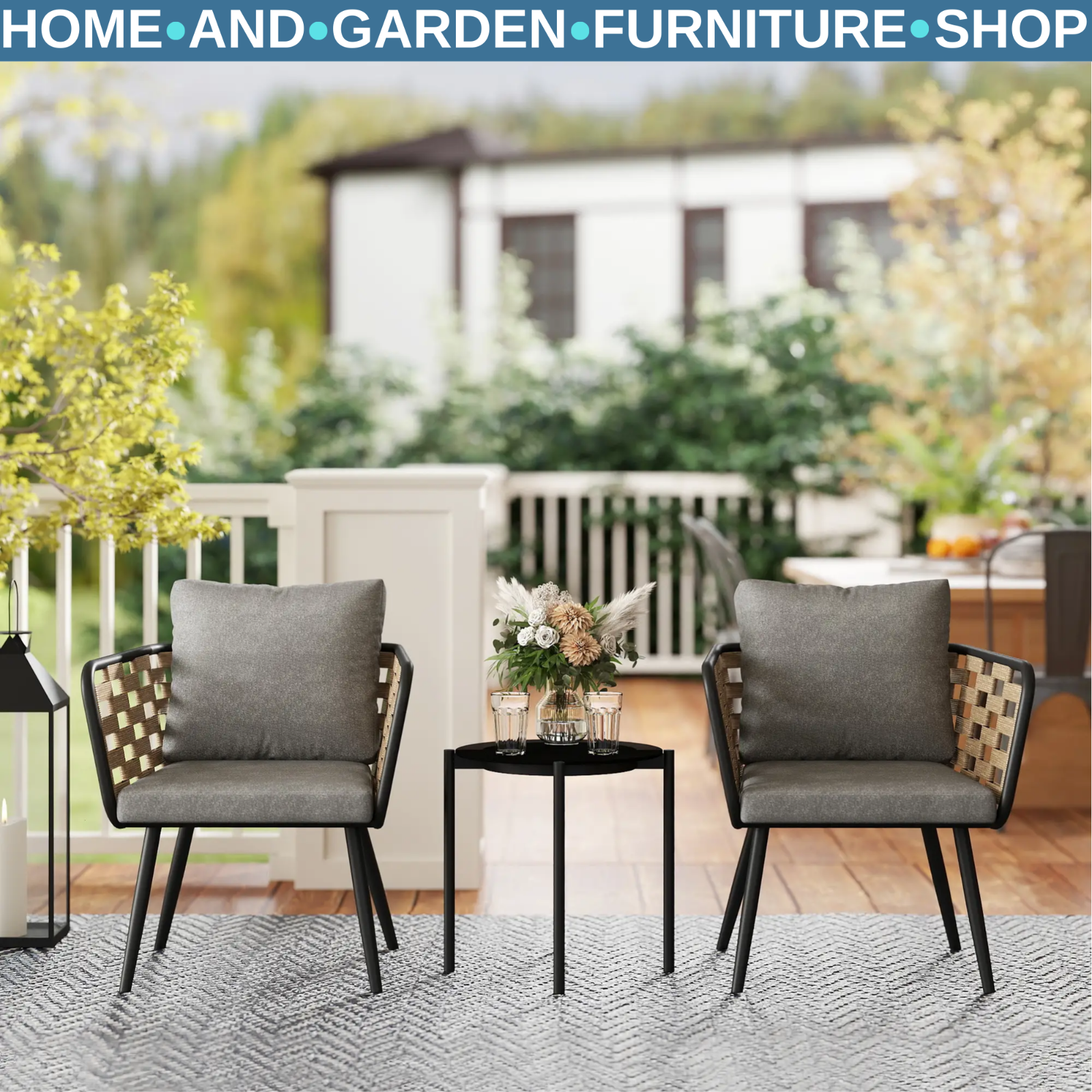 Bistro Set 3-Piece PE Rattan with Backrest Cushions & Tempered Glass Top Black