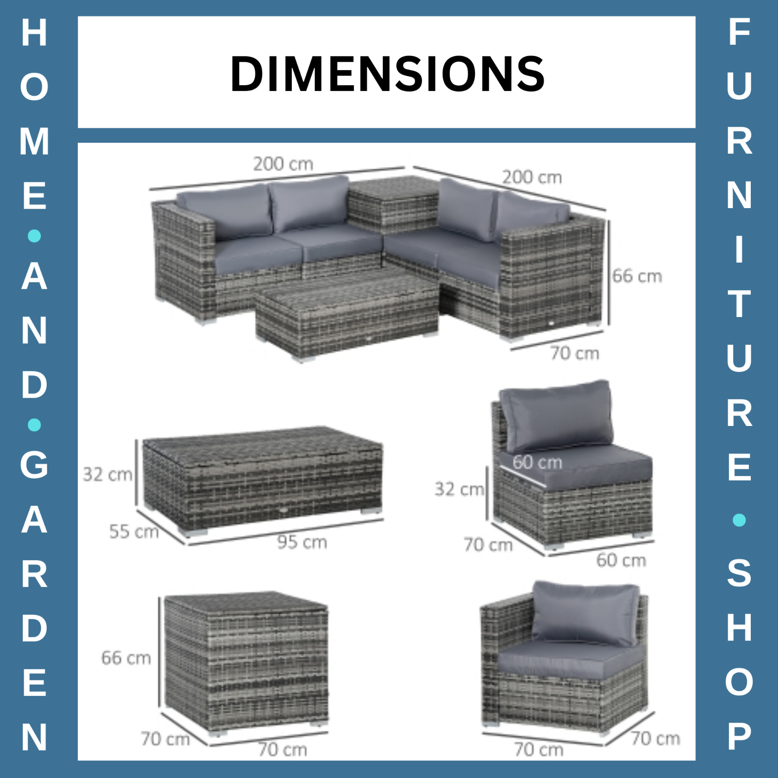 6 Pcs Rattan Corner Sofa Set 4 Seats Garden Furniture w/ Storage Table & Ottoman