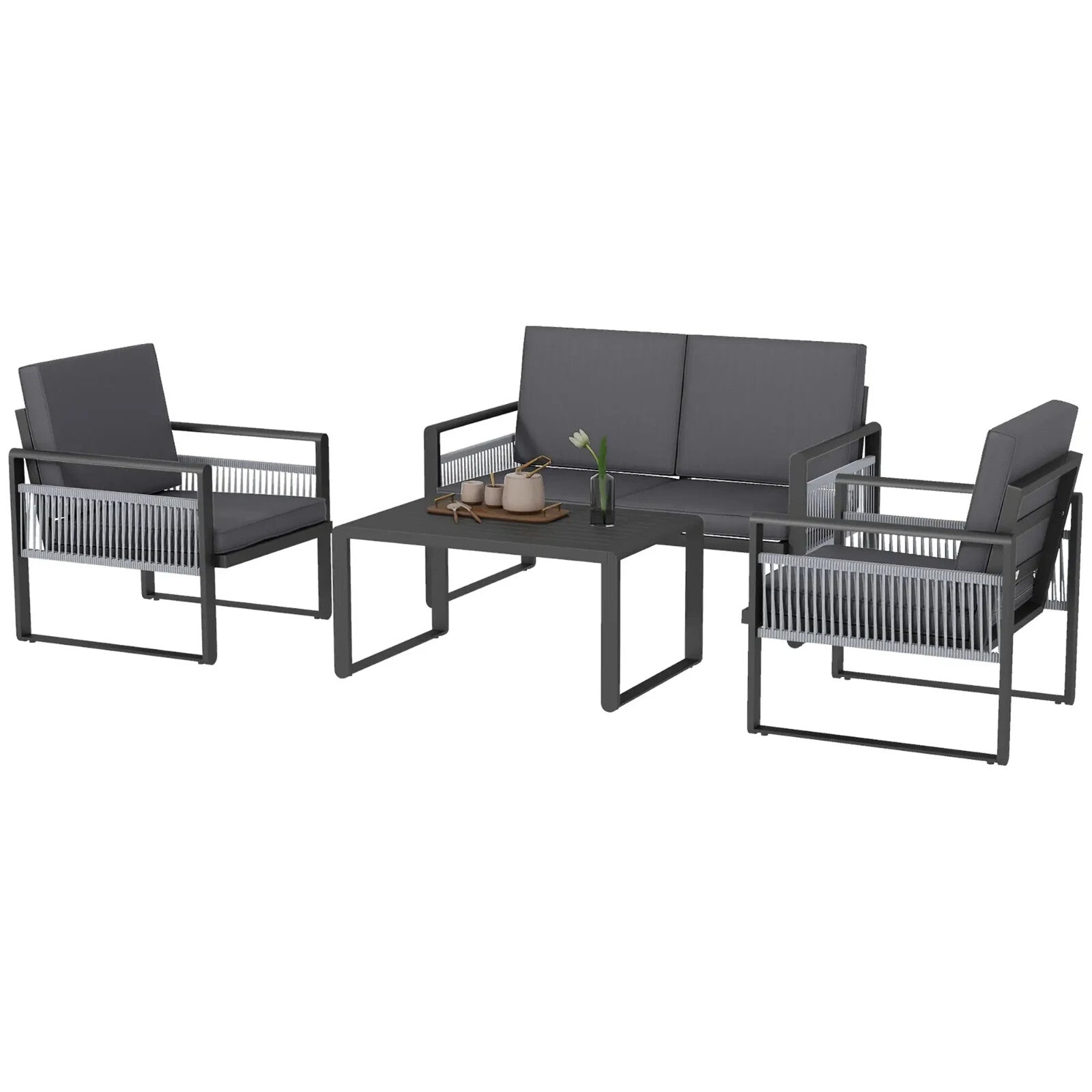 4 Piece Aluminium Garden Dining Set Outdoor Patio Furniture w/ Cushions Included