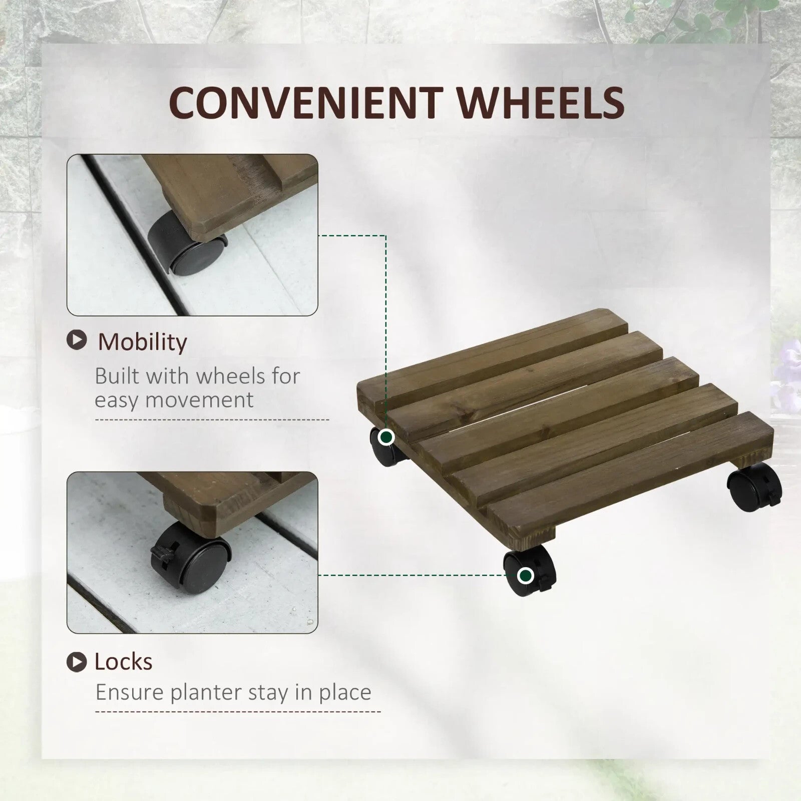 Flowerpot Holder Set of 2 Square Display Stand with Four Wheels Dark Brown