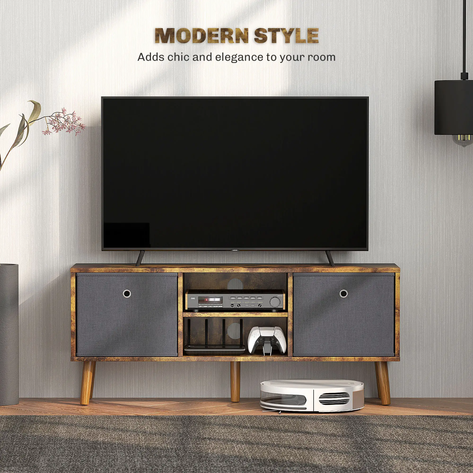 Modern Wooden TV Cabinet Stand Media Unit Retro TV Cube Storage Drawers Shelves