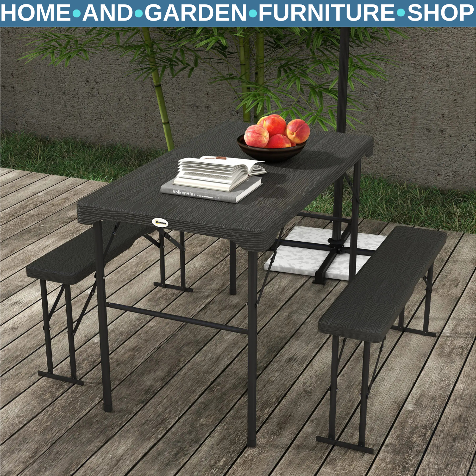 Folding Picnic Table with 2 Benches 3 Piece Portable Garden Dining Furniture Set