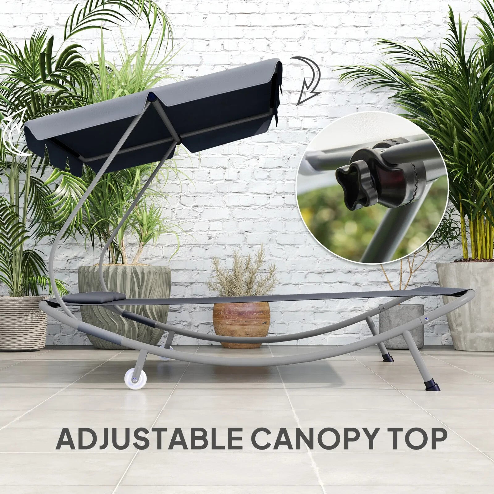 Hammock Sun Lounger 2-Seater w/ 2-Padded Pillows & Adjustable Canopy Light Grey
