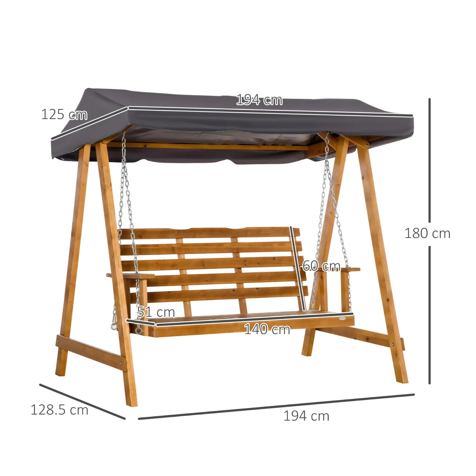 Hammock Swing Bench 3-Seater with Slatted Backrest & Adjustable Canopy Brown
