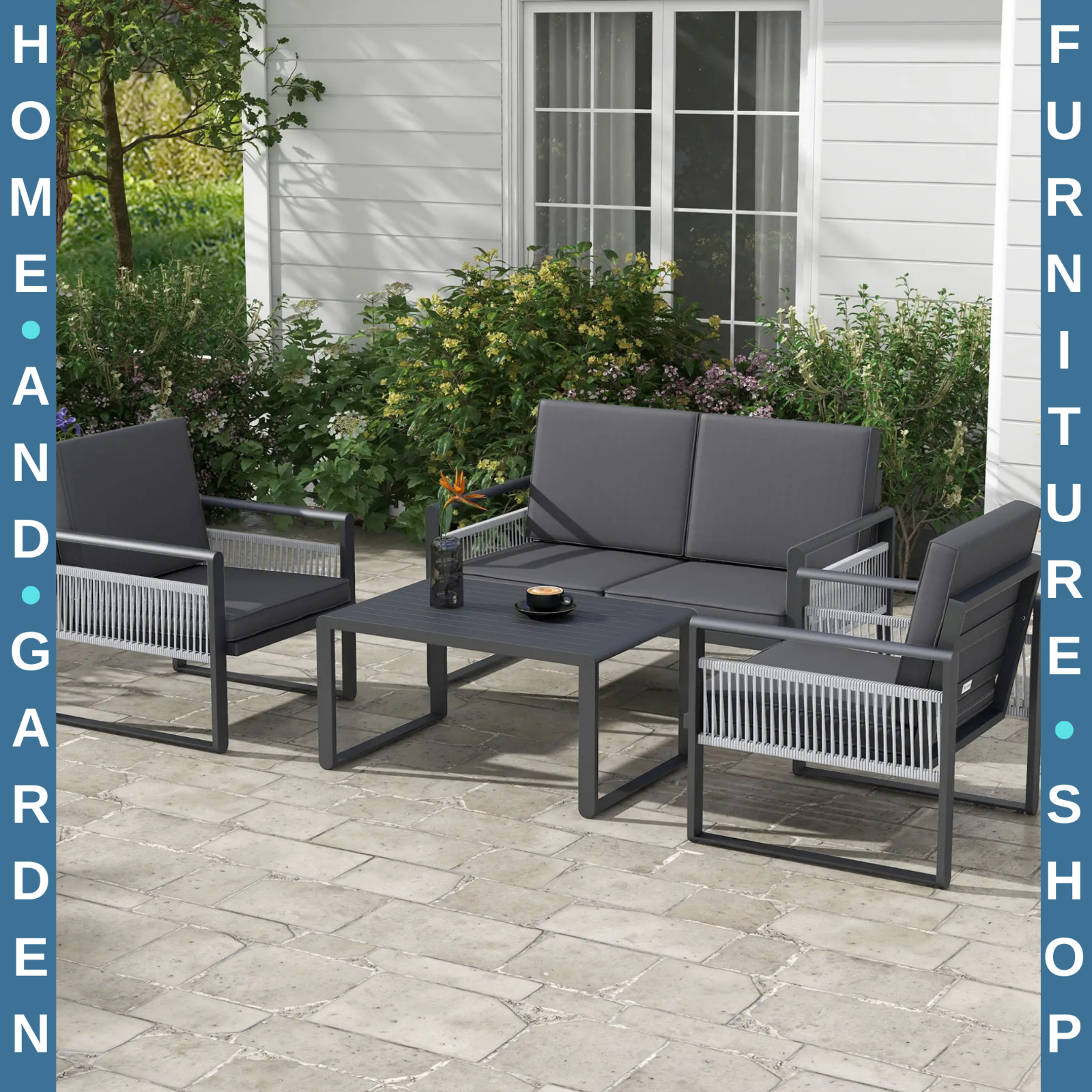 4 Piece Aluminium Garden Dining Set Outdoor Patio Furniture w/ Cushions Included