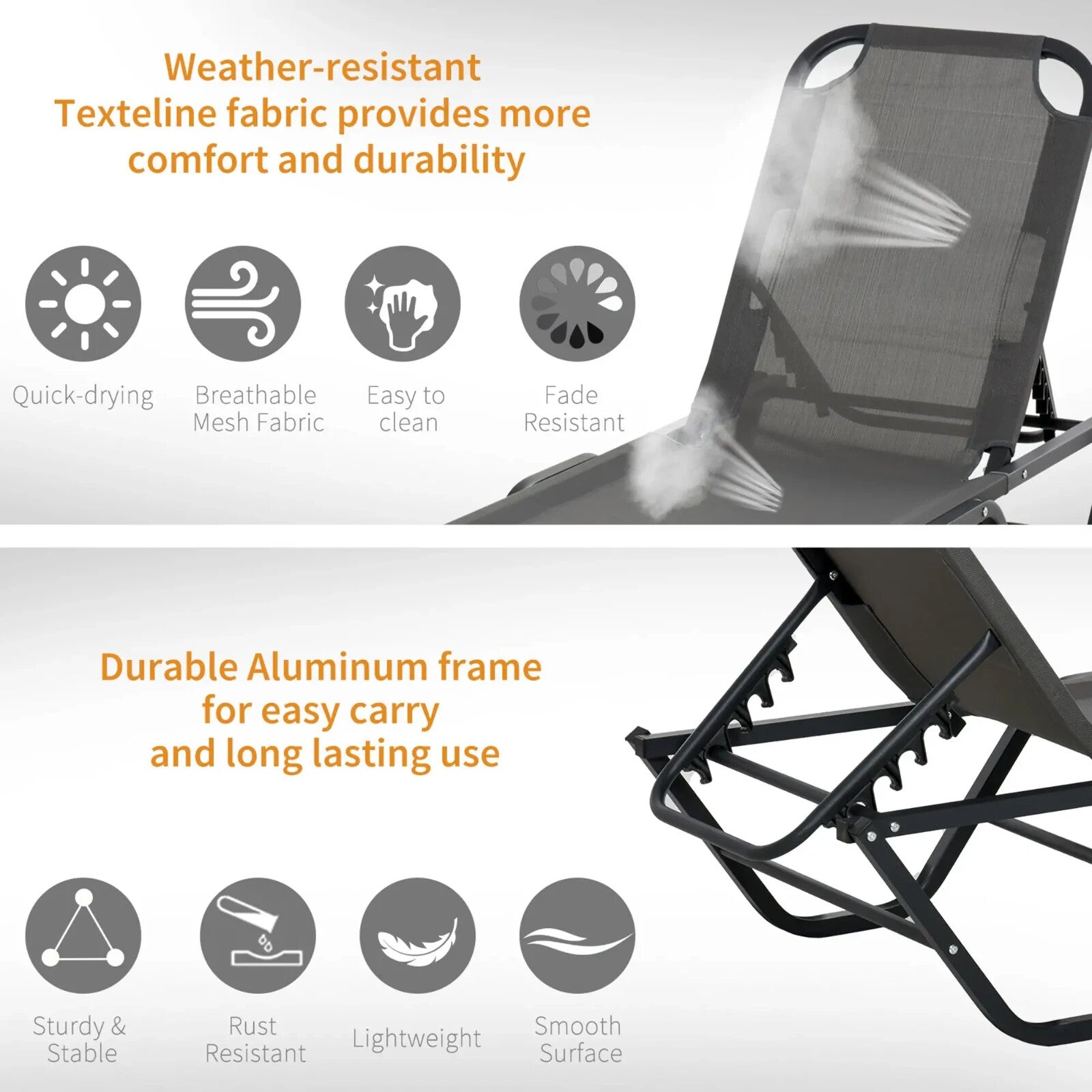 Sun Lounger Recliner Relaxer With 5 Position Adjustable Backrest For Garden Pool