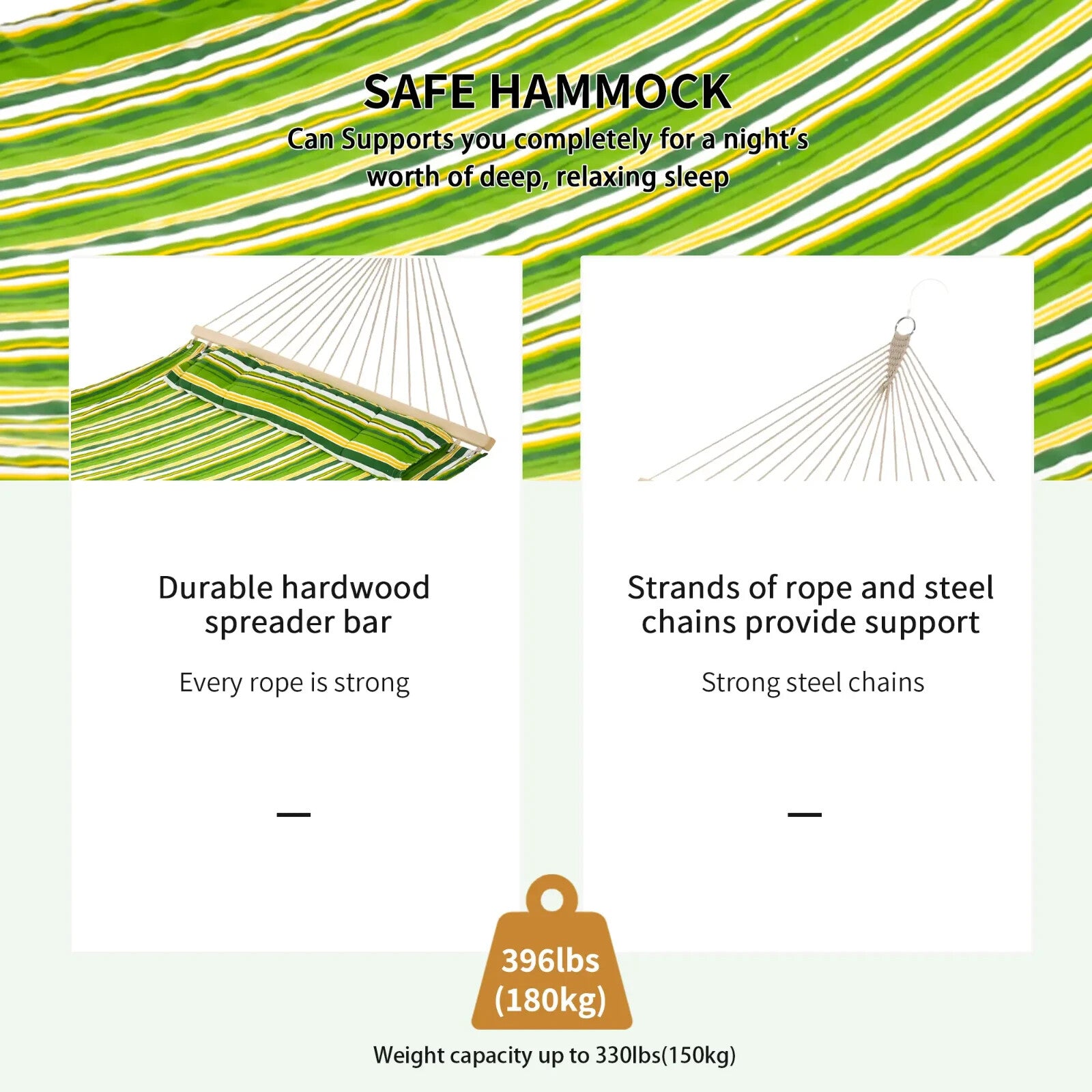 Double Cotton Hammock Camping Swing Beach Stripe Hanging Bed Multi-Colour