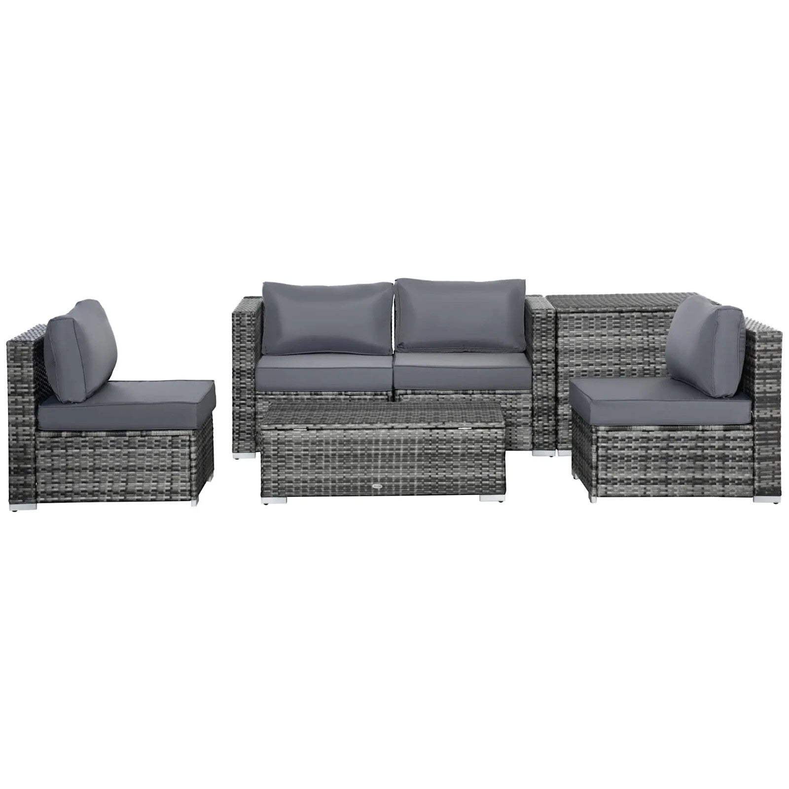 6 Pcs Rattan Corner Sofa Set 4 Seats Garden Furniture w/ Storage Table & Ottoman