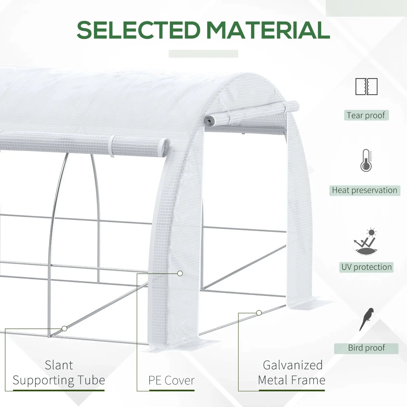 6x3x2 m Walk-In Polytunnel Greenhouse with Steel Frame Reinforced Cover and Door