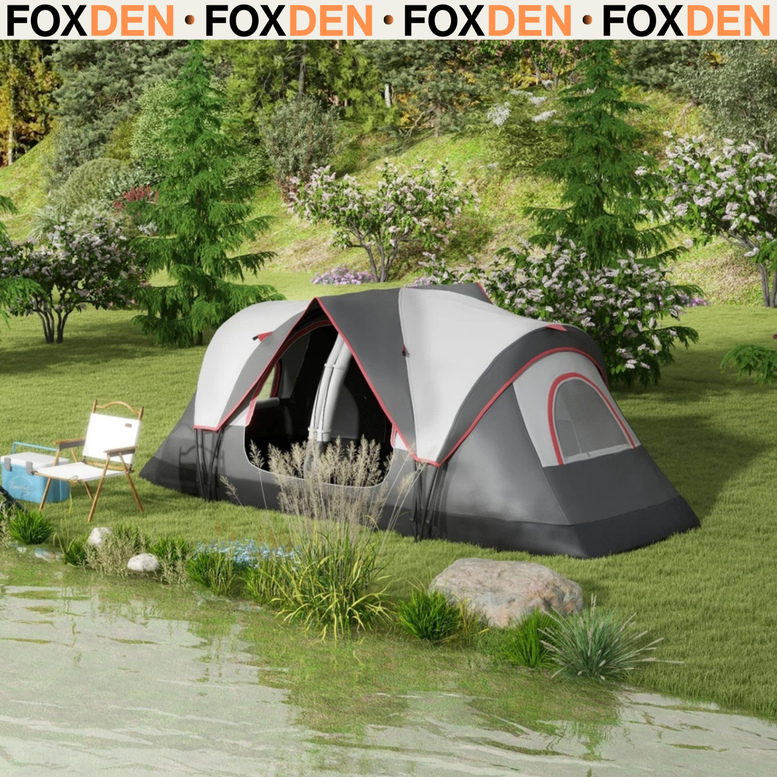 6 8 Man Camping Tent 2000mm Waterproof Air Vents Groundsheet Two Room FOXDEN