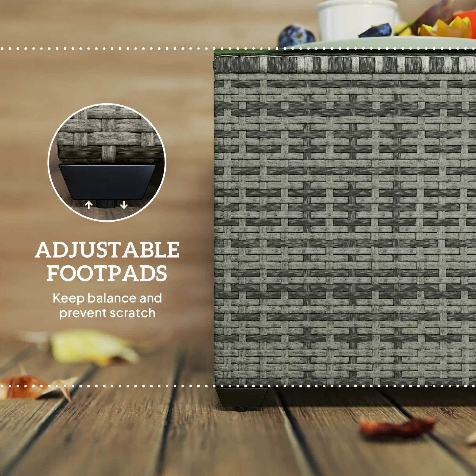 62 x 62cm Rattan Garden Side Table w/ Glass Top Patio Coffee Table for Home Use