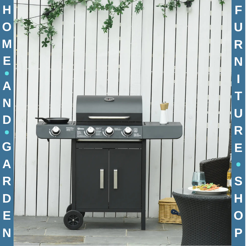 3 and 1 Gas Barbecue Grill w/ Side Burner & Large Cooking Area for Garden BBQs