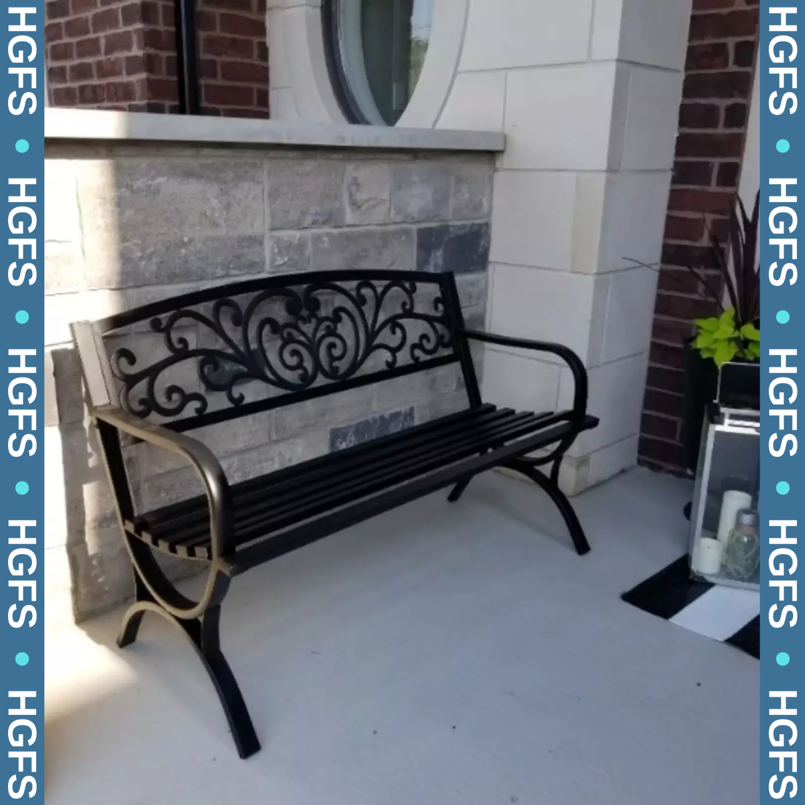 2 Seater Black Metal Garden Bench Seat Outdoor Seating Chair Patio Furniture New