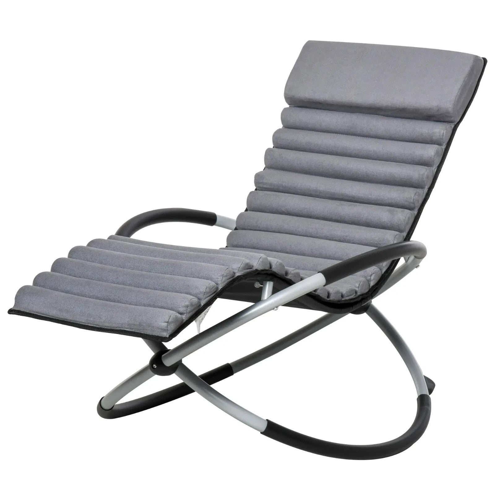 145cm Orbital Zero Gravity Rocking Lounger Chair with Cushion for Garden Grey