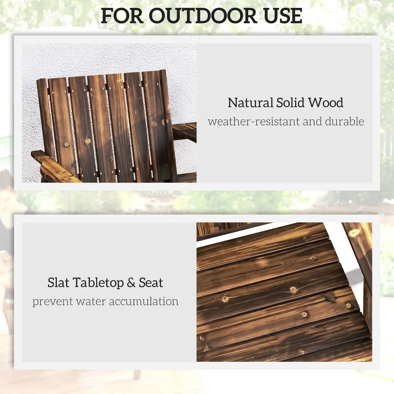 2 Seater Garden Bench with Table & Parasol Hole Wooden Loveseat for Patio Brown