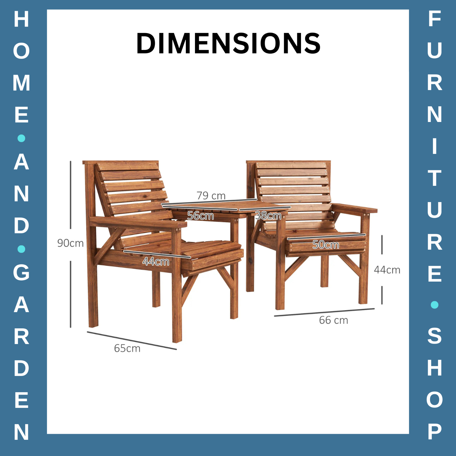Wooden Garden Love Seat 2 Seater Patio Coffee Table and Chair Set Partner Bench