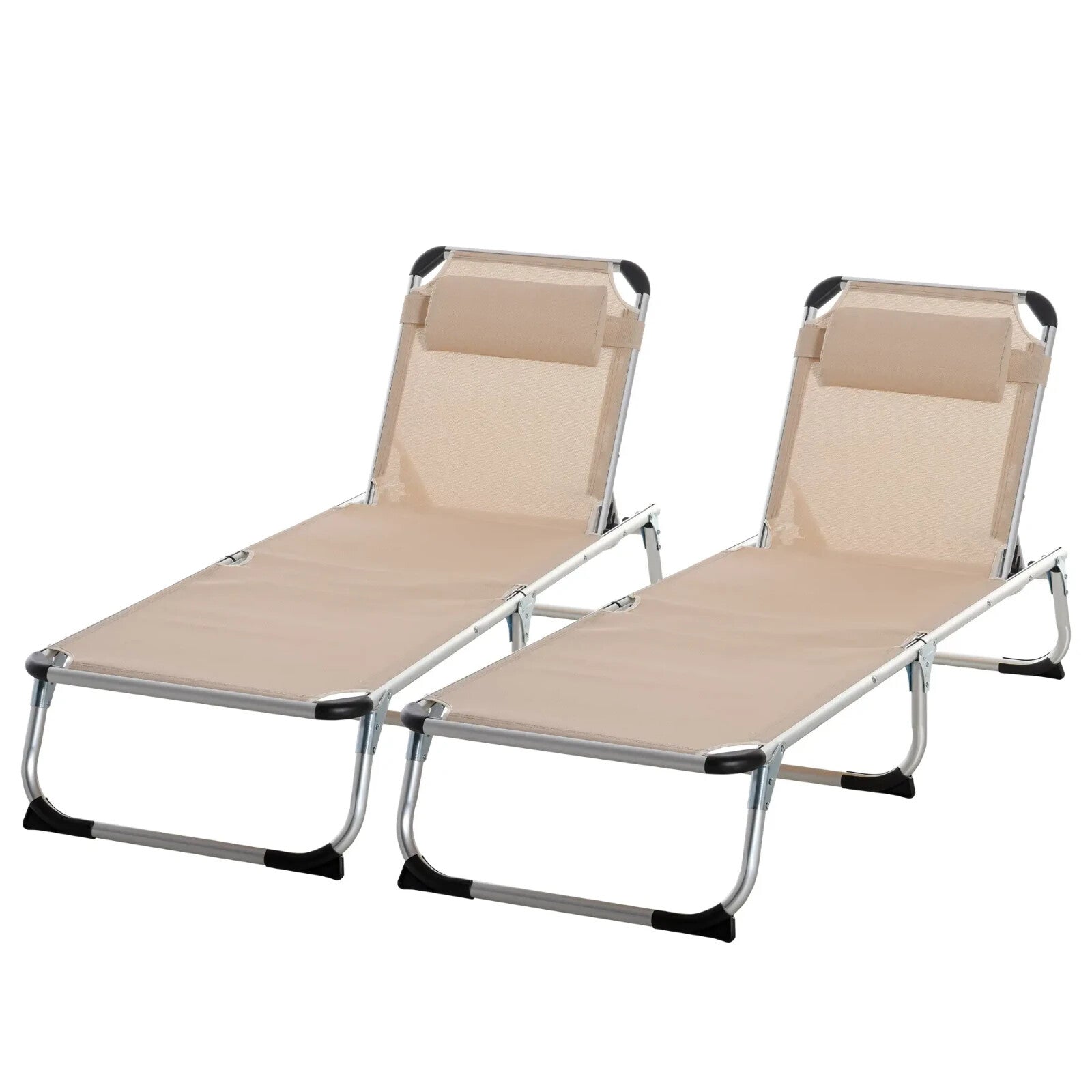 2 Foldable Sun Loungers with Pillow 5 Position Adjustable Reclining Garden Chair