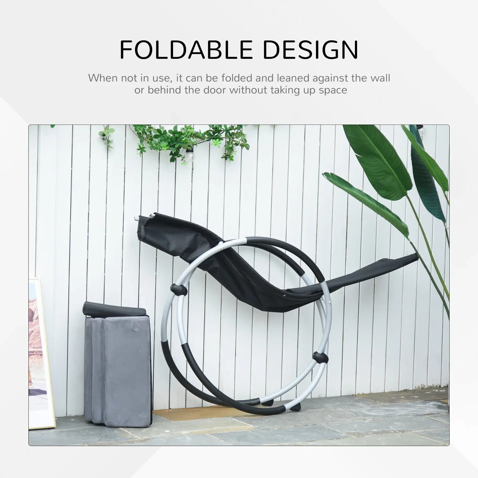 145cm Orbital Zero Gravity Rocking Lounger Chair with Cushion for Garden Grey