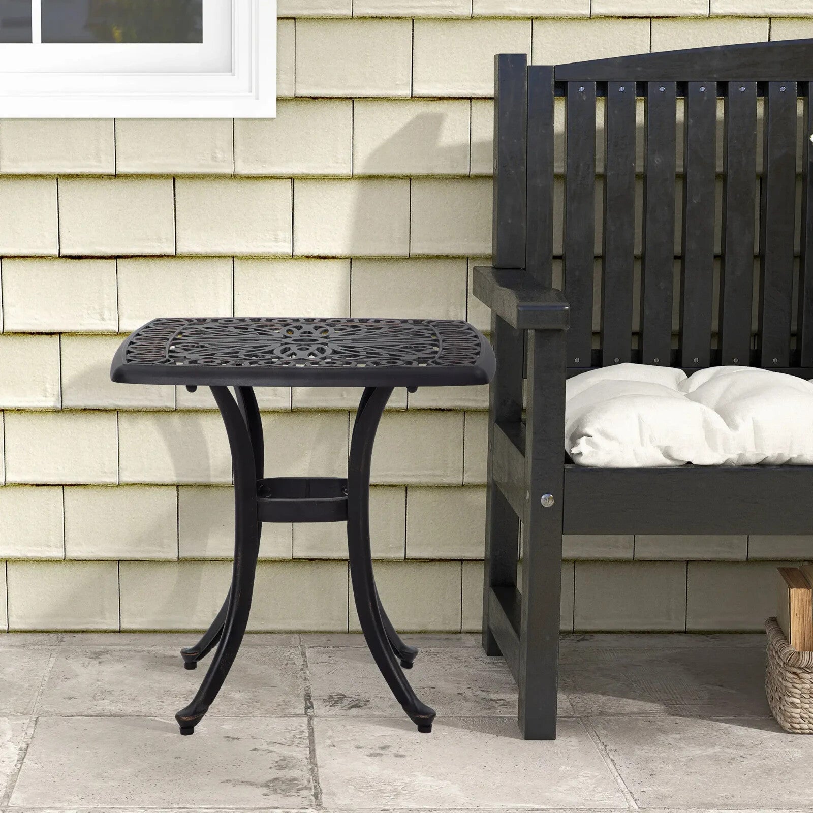 Cast Aluminium Bistro Table with Umbrella Hole - Outdoor Garden Furniture