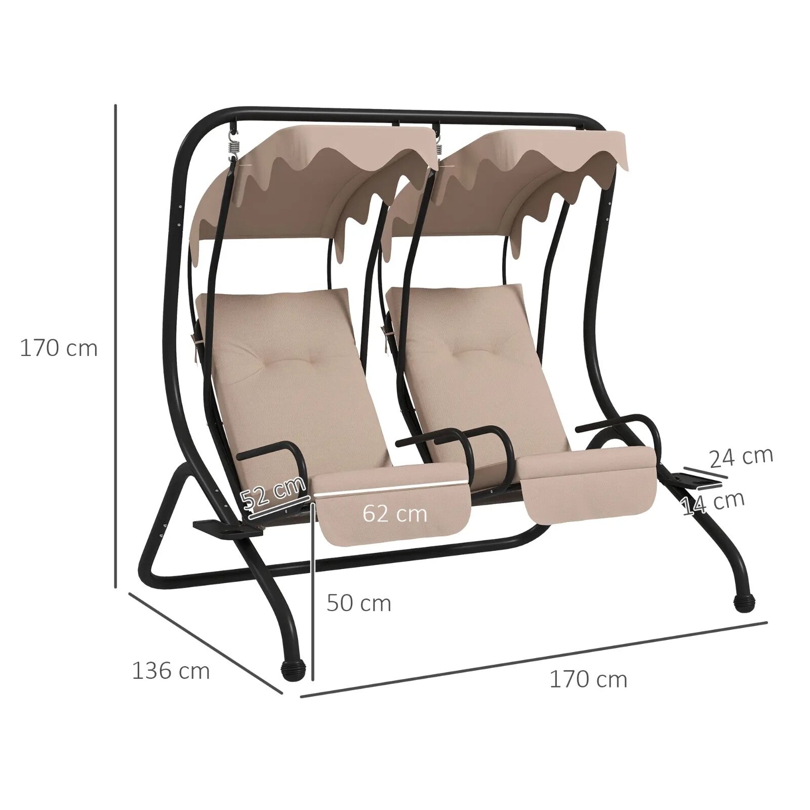 Hammock Swing Bench 2-Seater Weather-Resistant with Adjustable Canopy Beige