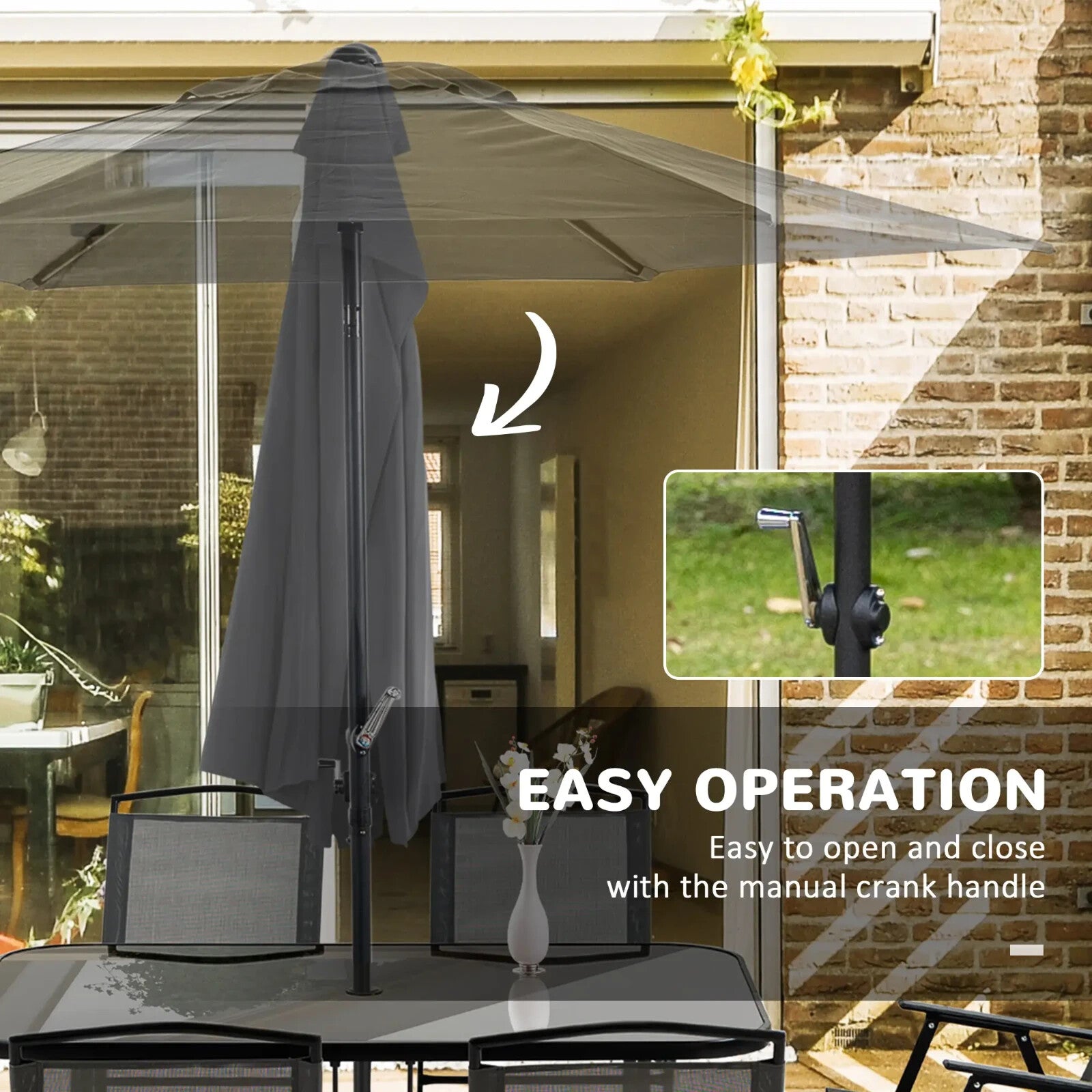 8 Pcs Metal Garden Furniture Set with Parasol Folding Chairs and 6 Seater Table