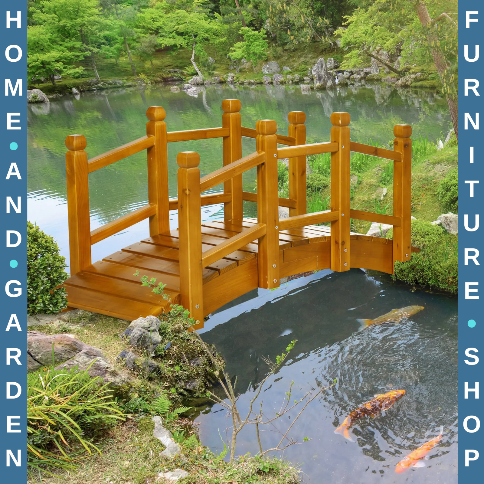 Wooden Garden Bridge with Railings Arc Footbridge for Pond Stream or Backyard