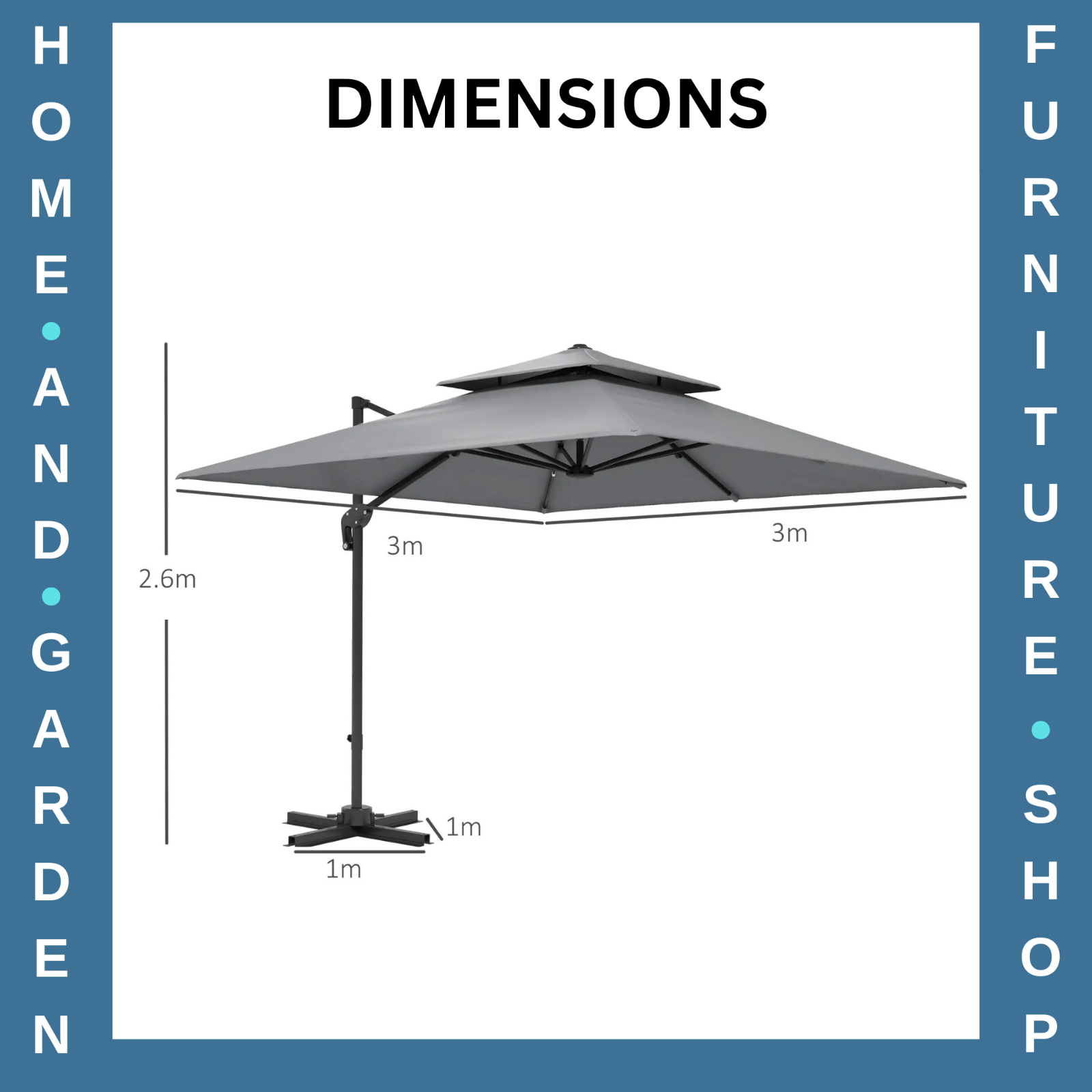 360° Cantilever Garden Parasol Umbrella 3 x 3m Outdoor Sun Shade Patio Grey Set
