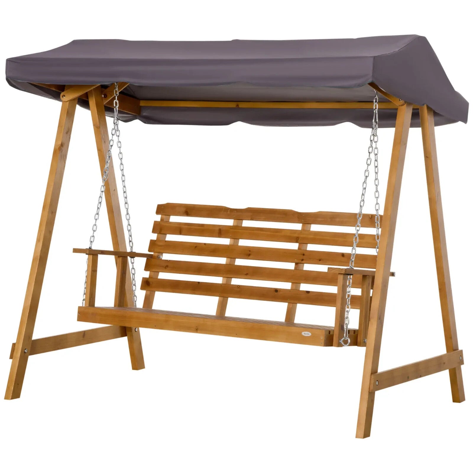 Hammock Swing Bench 3-Seater with Slatted Backrest & Adjustable Canopy Brown