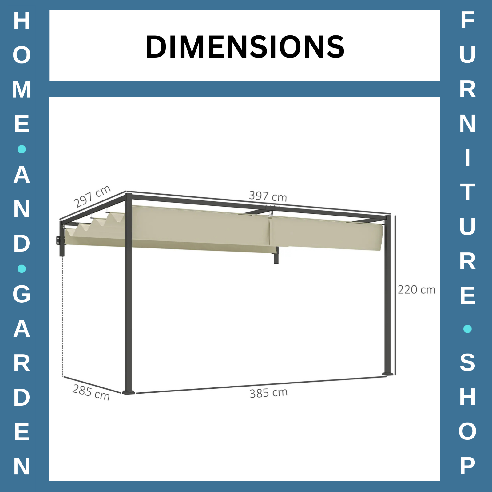 3 × 4m Lean To Steel Pergola with Retractable Fabric Canopy for Garden or Patio