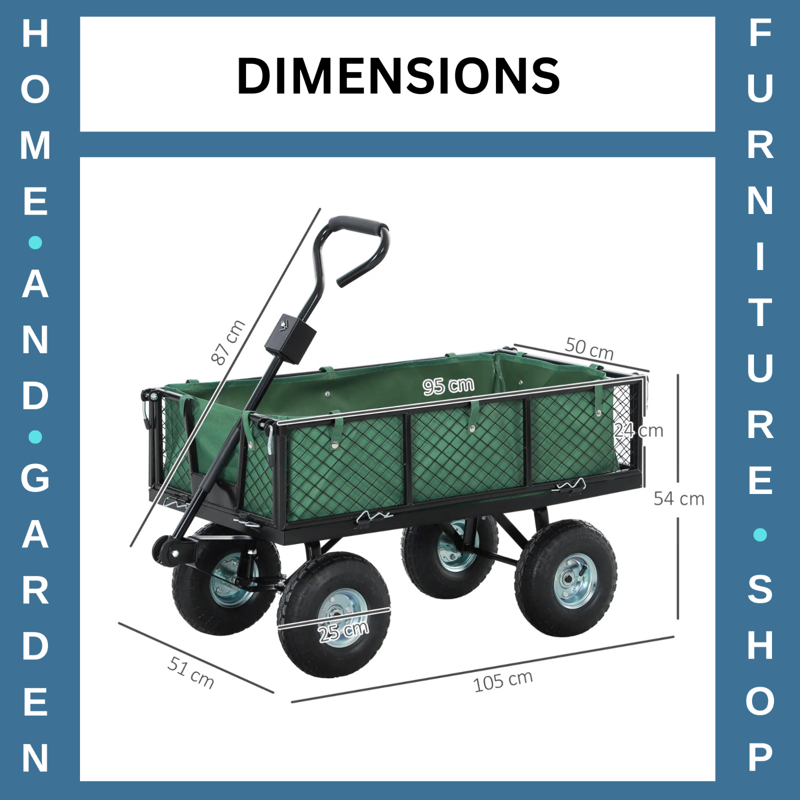 114L Steel Frame Garden Cart Trolley Heavy Duty Outdoor Utility Wagon for Tools