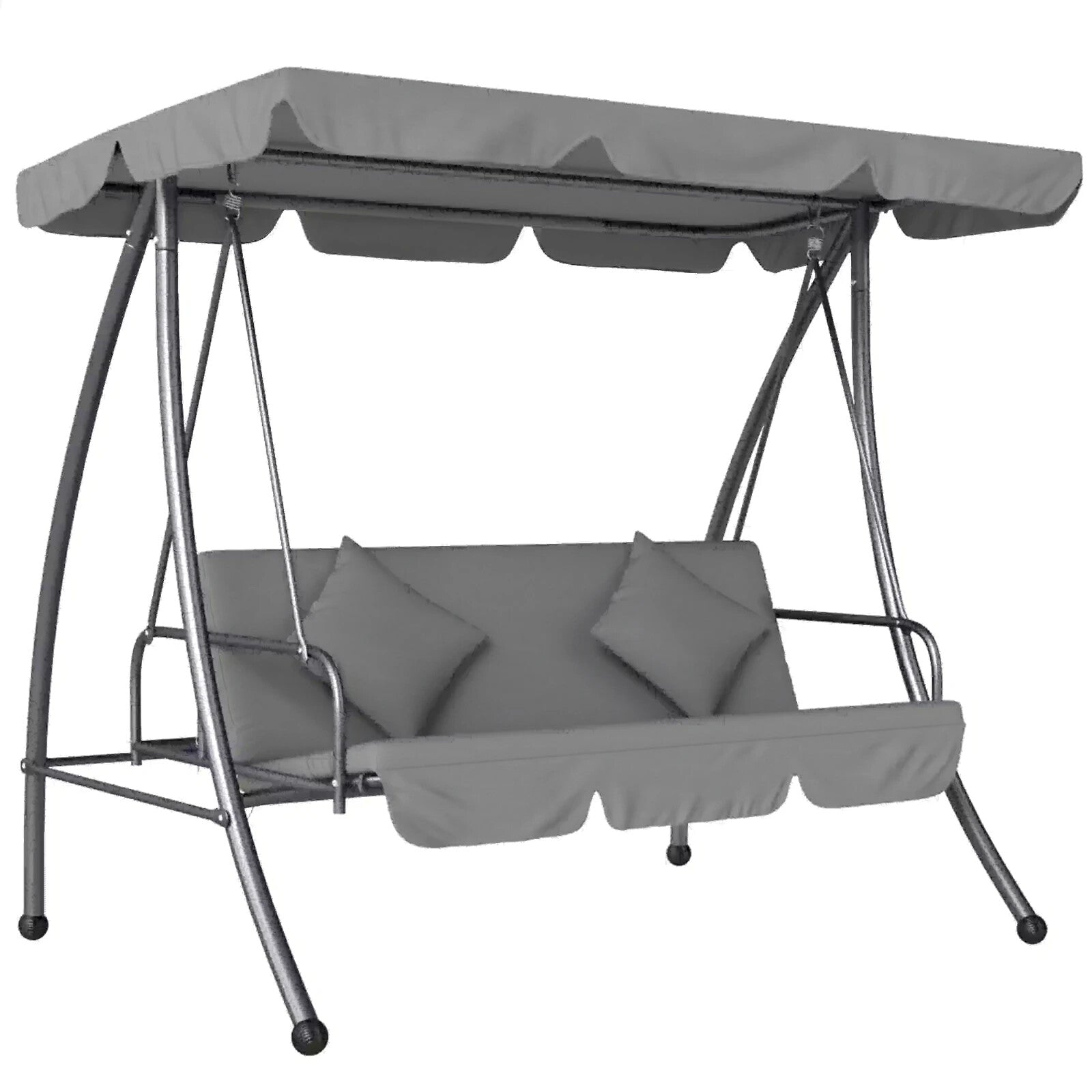 2-in-1 Hammock Swing Chair 3-Seater Steel with Cushion & Tilt Canopy Light Grey